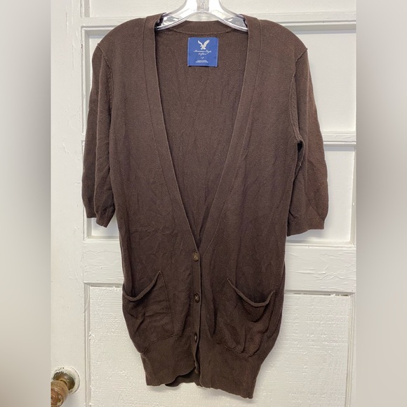 American Eagle Outfitters Sweaters - Womens American Eagle Brown 3/4 Sleeve Long Button Up Cardigan Size small